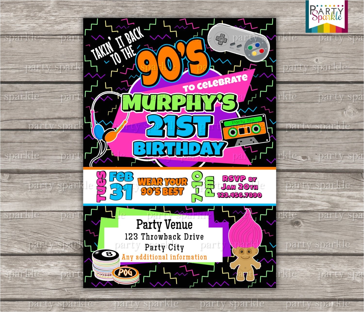 90s themed Birthday Party Invitations Takin It Back to the 90s Retro Birthday Invite Personalized