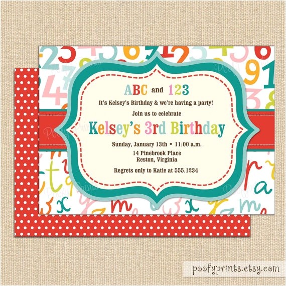 Abc Birthday Party Invitations 16 Best Abcs 123s Birthday Party Images On Pinterest