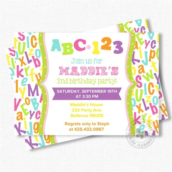Abc Birthday Party Invitations Abc Birthday Invitation Alphabet Birthday Invitation First