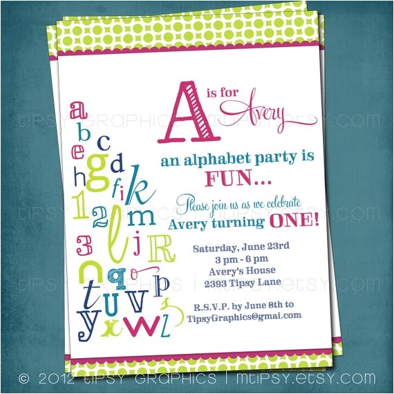 Abc Birthday Party Invitations Alphabet Birthday Invitation Colorful Abc Library Invite