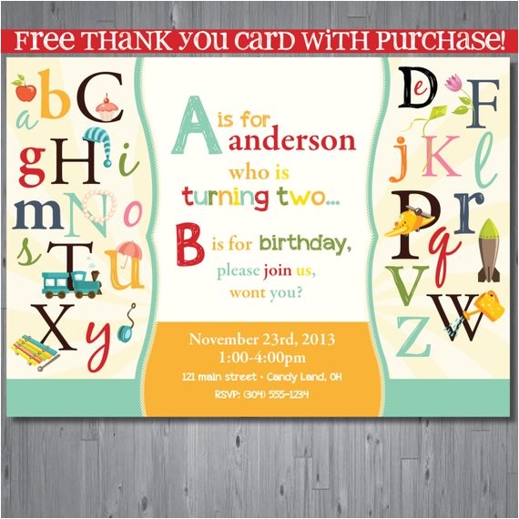 Abc Birthday Party Invitations Items Similar to Abc Birthday Invitation First Birthday