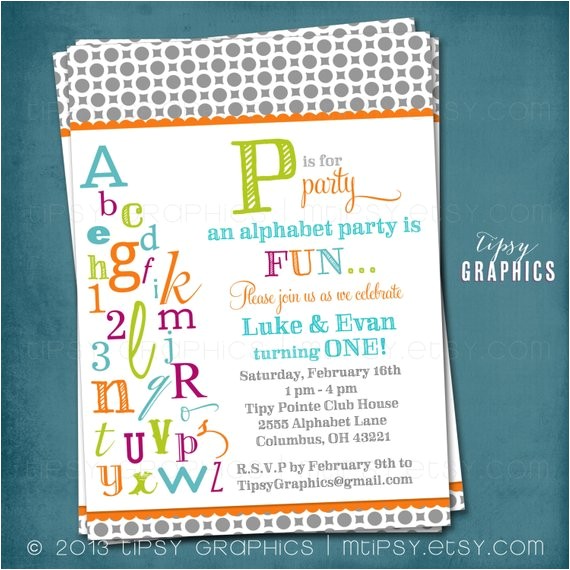 Abc Birthday Party Invitations P is for Party Abc Colorful Alphabet Birthday Party