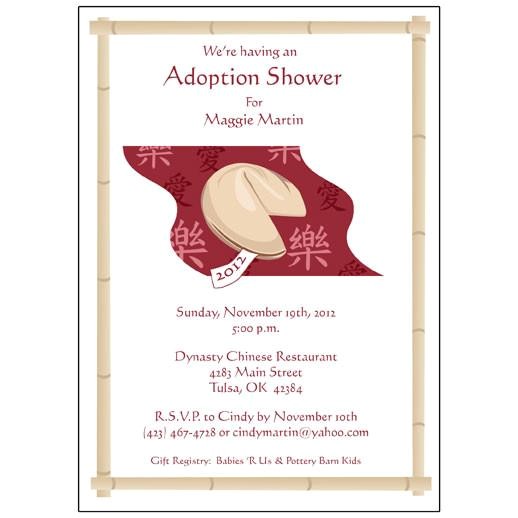 Adoption Party Invitation Wording Adoption Shower or Party Invitations Chinese fortune Cookie