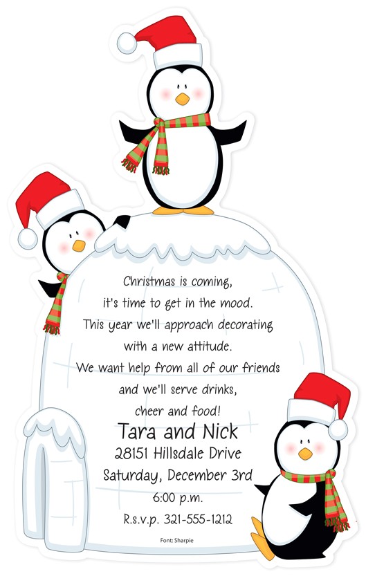 After the Holidays Party Invitations Penguin S Igloo Christmas theme Card is Flat with
