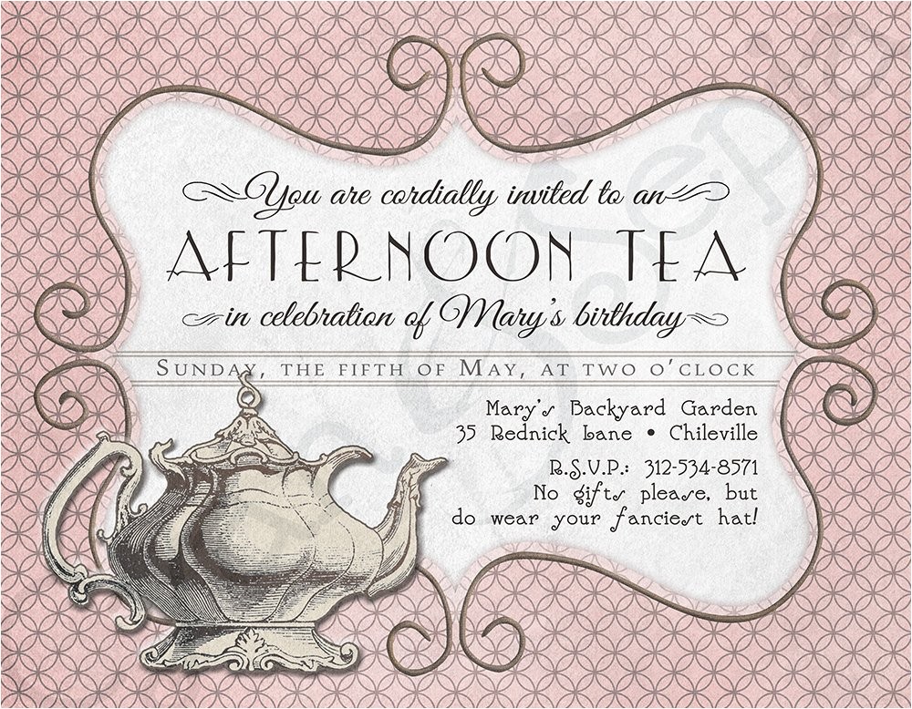Afternoon Tea Party Invitation Wording Printable Tea Party Birthday Invitation 4 25 X by Cyanandsepia