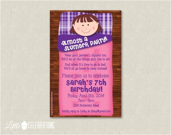 Almost Sleepover Party Invitations Girls Almost A Slumber Party Birthday Party by