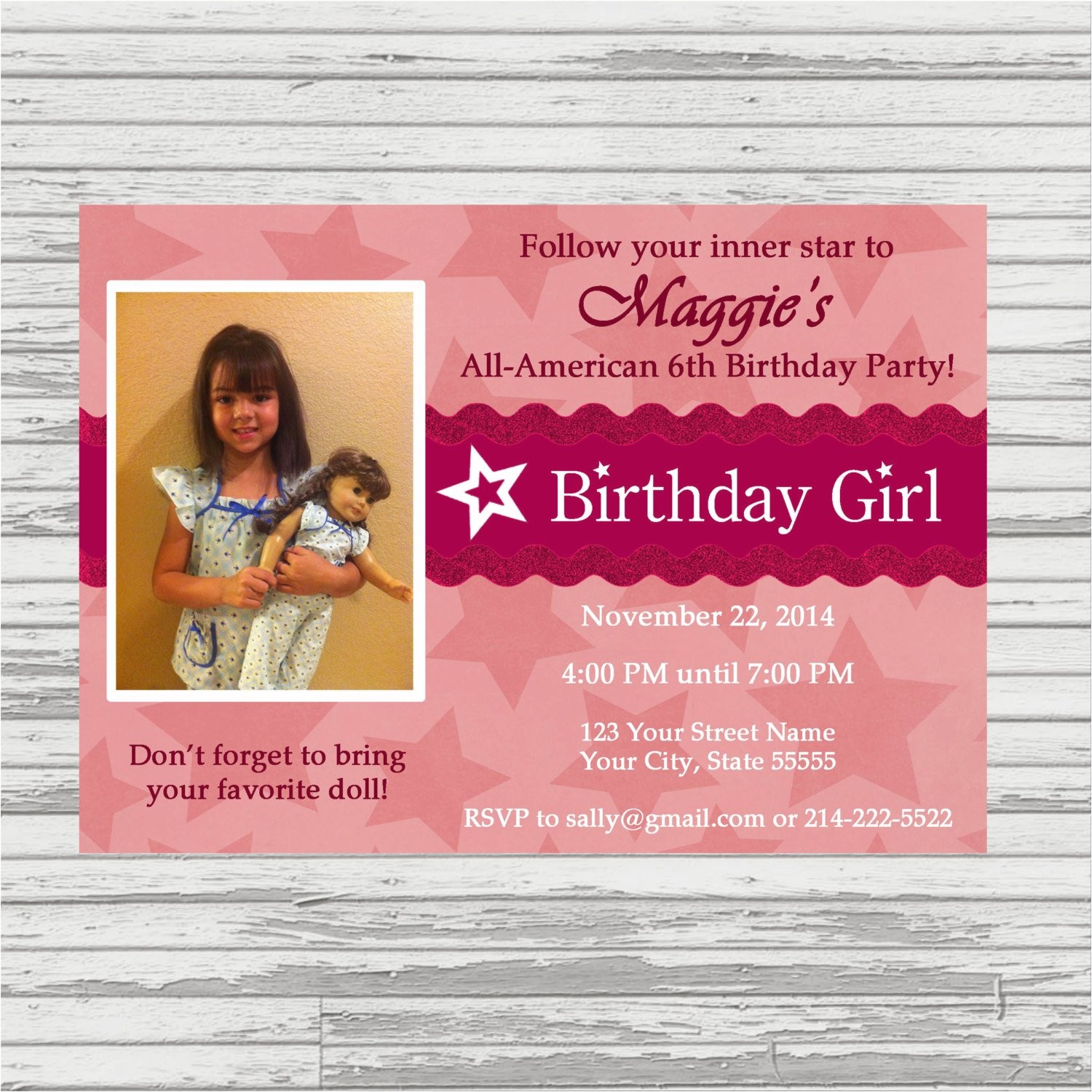 American Girl Doll Birthday Party Invitations American Girl Birthday Party Invitation Doll by