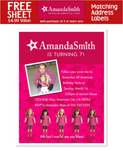 American Girl Doll Party Invitations 8 American Girl Doll Birthday Party Personalized