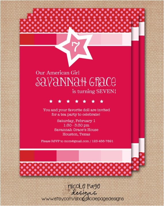 American Girl Doll Party Invitations Items Similar to American Girl Doll Tea Party Set Of 25