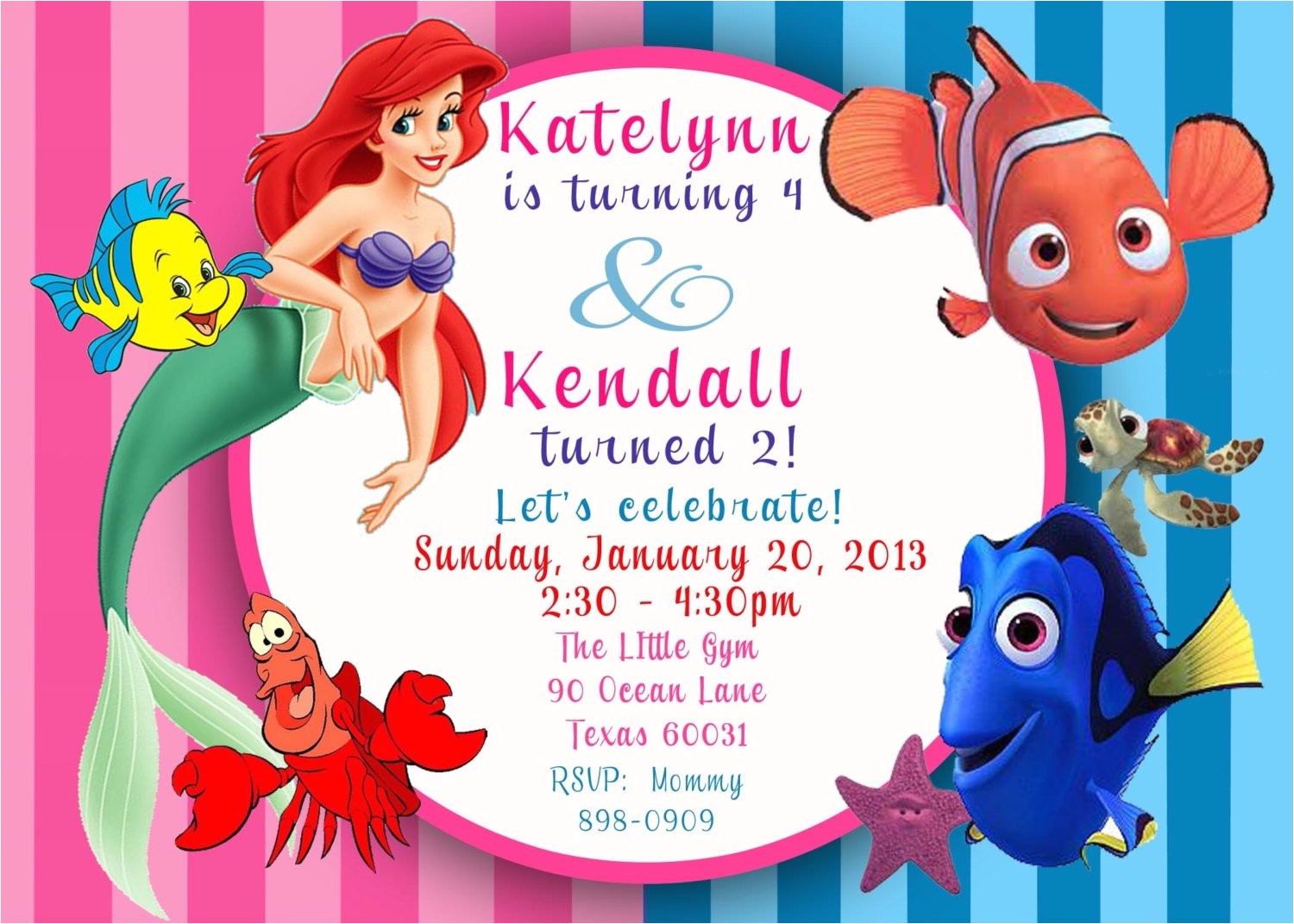 Ariel Party Invites Custom Photo Invitation Ariel the Little Mermaid Finding