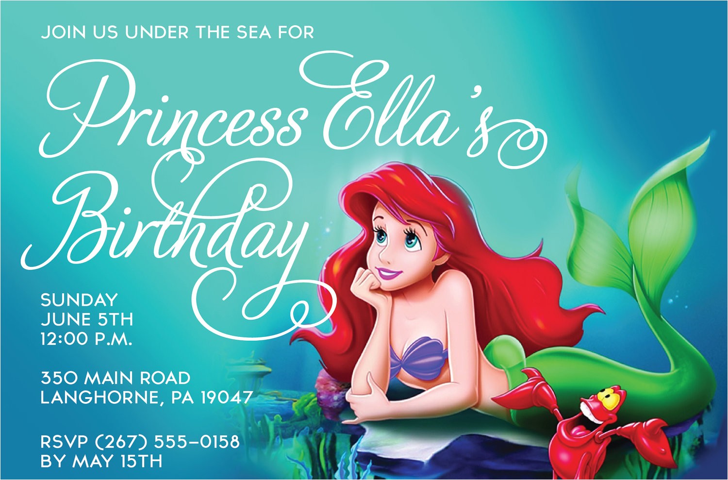 Ariel Party Invites Free Printable Birthday Invitations Ariel Mermaid