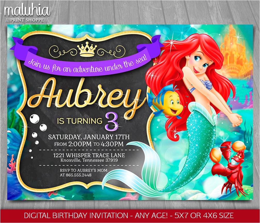 Ariel Party Invites Little Mermaid Invitation Disney Ariel Invite Little