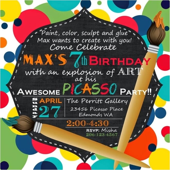 Art themed Birthday Party Invitations A Picasso Inspired Boy 39 S Art themed Birthday Party Art themed Birthday Party Invitations A Picasso Inspired Boy 39 S Art themed Birthday Party