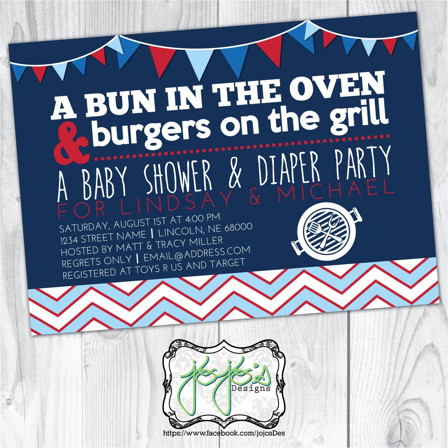 Baby Shower and Diaper Party Invitations Bun In the Oven Burgers On the Grill Baby Shower and