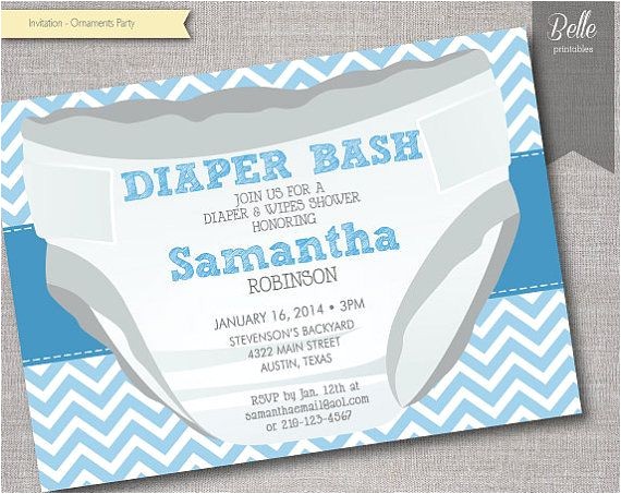 Baby Shower and Diaper Party Invitations Chevron Blue Diaper Bash Baby Shower Invitation by