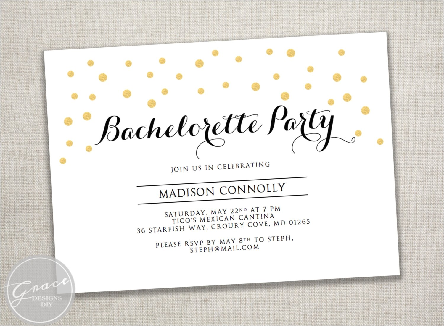 Bachelorette Party Invitation Templates Microsoft Printable Gold Black Bachelorette Party Invite Template Gold