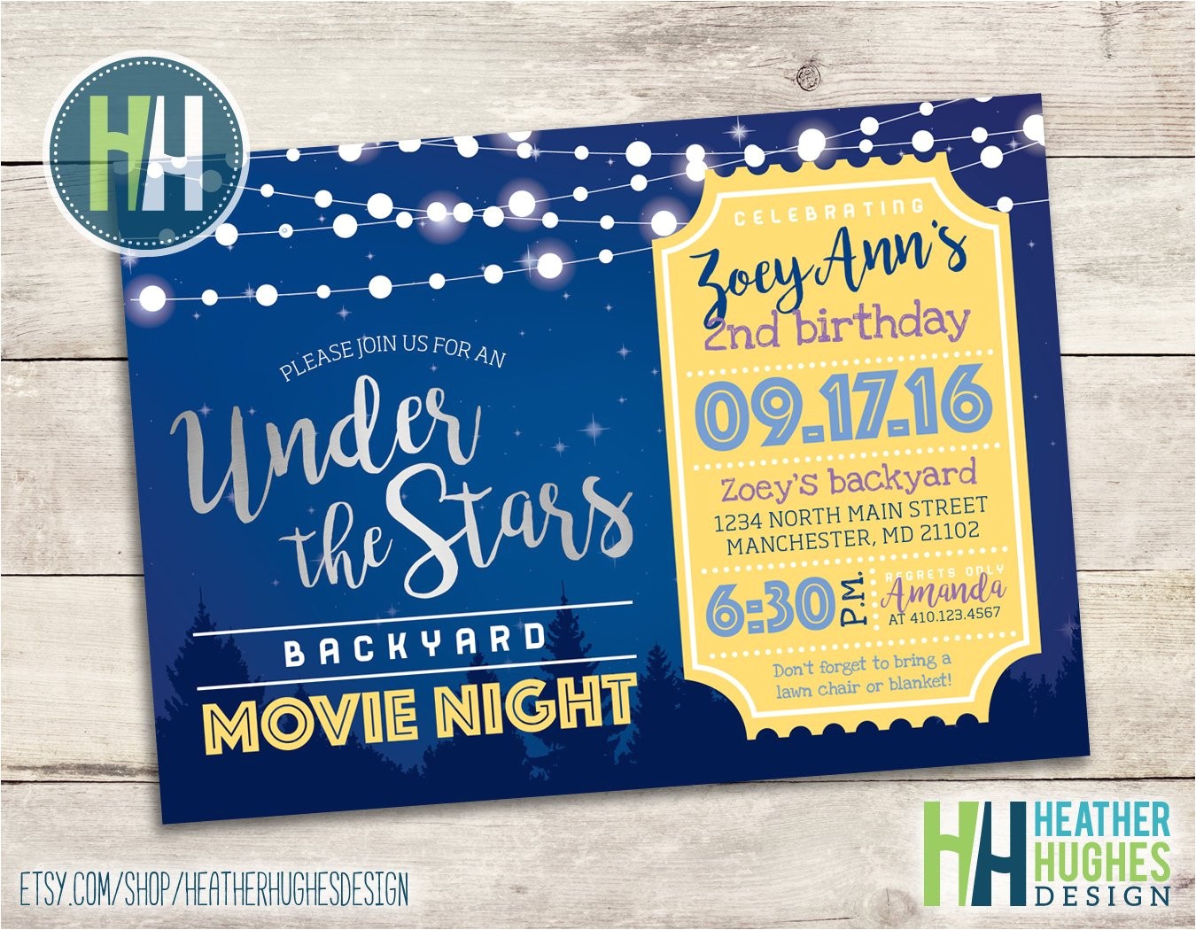 Backyard Movie Party Invitation Backyard Movie Night Birthday Invite Girl or Boy Birthday