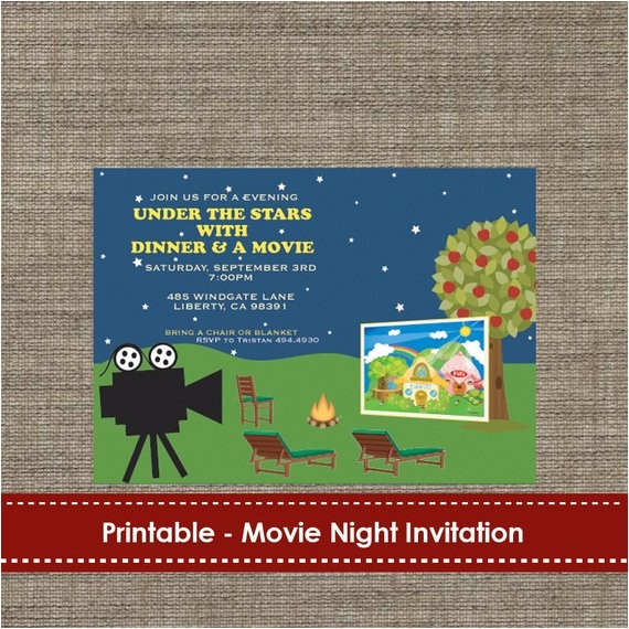 Backyard Movie Party Invitation Backyard Under the Stars Movie Night Invitation Diy