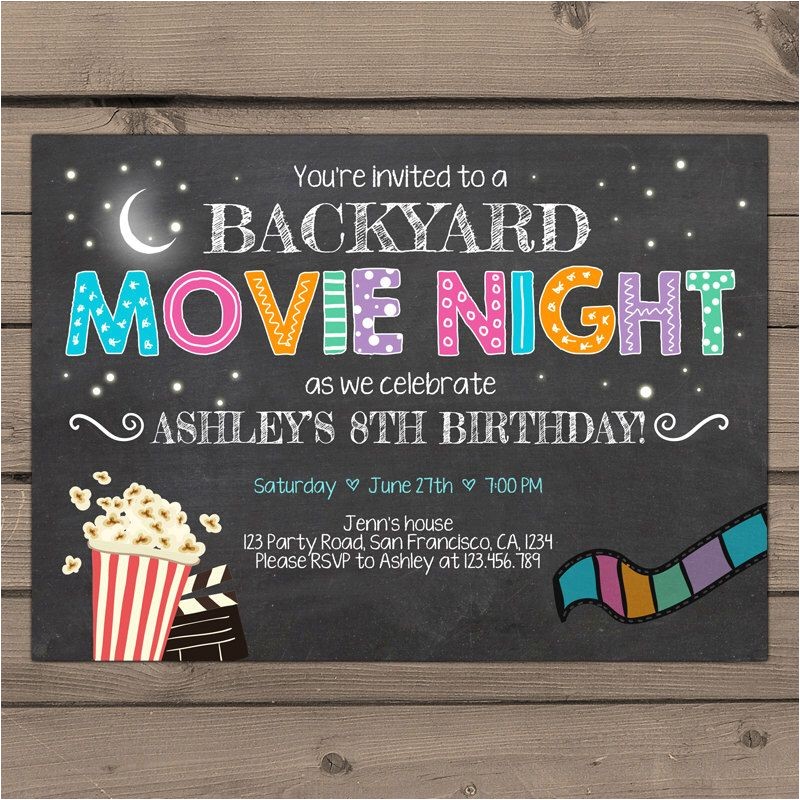Backyard Movie Party Invitation Movie Night Birthday Invitation Under the Stars Invitation