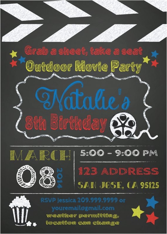Backyard Movie Party Invitation Movie Party Outdoor Movie Invitation