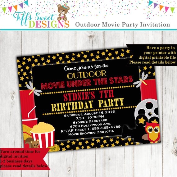 Backyard Movie Party Invitation Under the Stars Outdoor Movie Party Movie Birthday Party