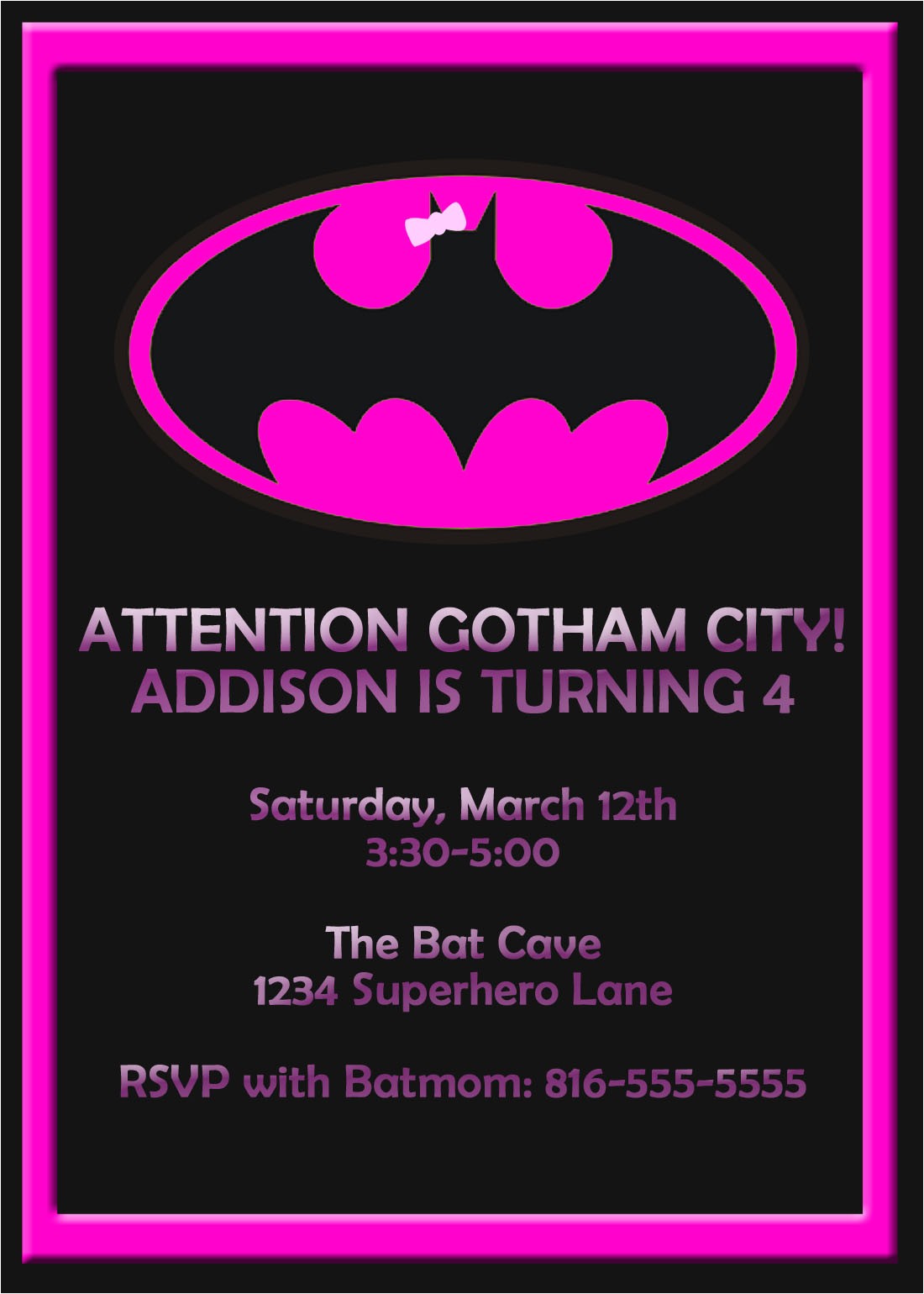 Batgirl Birthday Party Invitations Invitations Invitesbyme