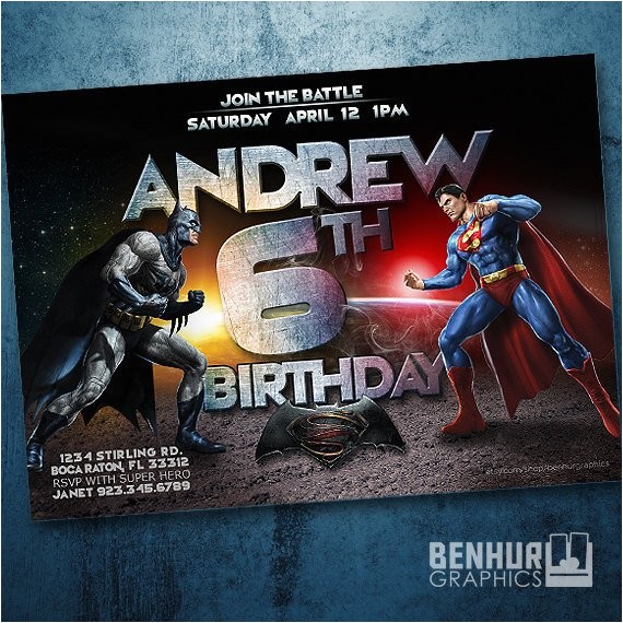 Batman Vs Superman Birthday Party Invitations Batman Vs Superman Birthday Invitation 2016 Invite