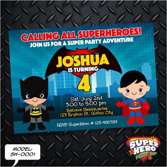Batman Vs Superman Birthday Party Invitations Batman Vs Superman Birthday Invitation Card Superhero