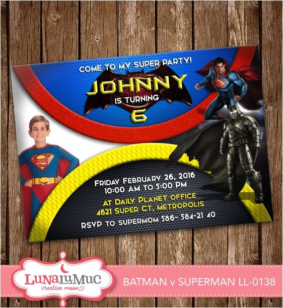 Batman Vs Superman Birthday Party Invitations Batman Vs Superman Invitation Card Party Invite by Lunalumuc