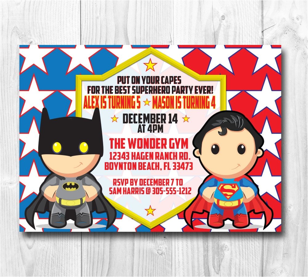 Batman Vs Superman Birthday Party Invitations Superman Batman Wonderwoman Birthday Invitation for One or