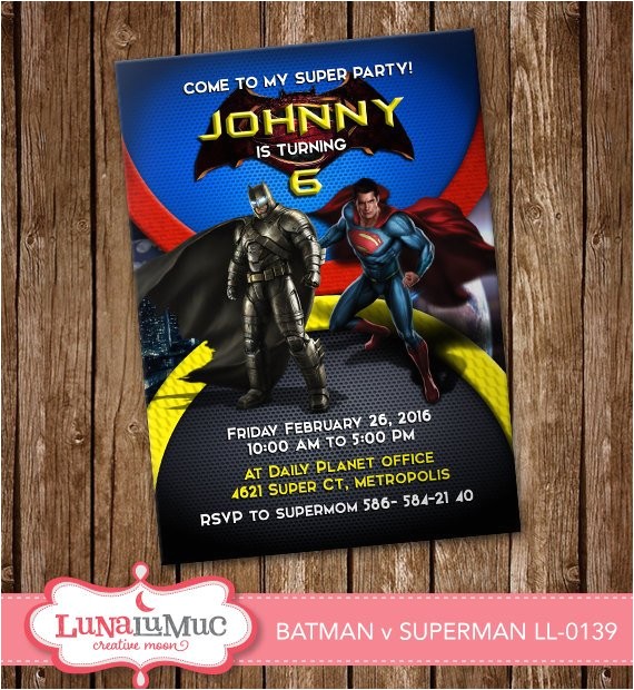 Batman Vs Superman Party Invitations Batman Vs Superman Invitation Card Party Invite by Lunalumuc