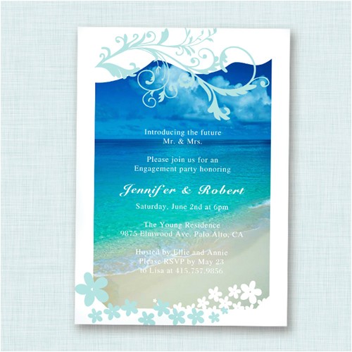 Beach themed Engagement Party Invitations Seaside Blue Beach theme Engagement Party Invitation Cards