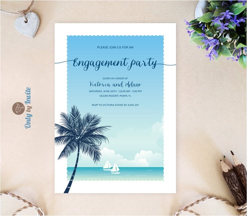 Beach themed Engagement Party Invitations Tropical Engagement Invitations Beach themed Engagement