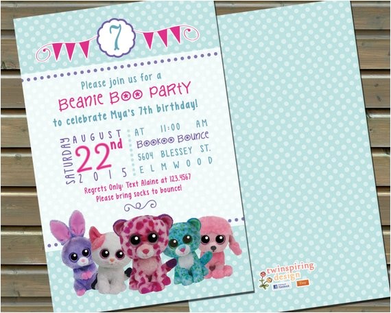 Beanie Boo Party Invitations 20 or 30 Printed Beanie Boo Birthday Party by