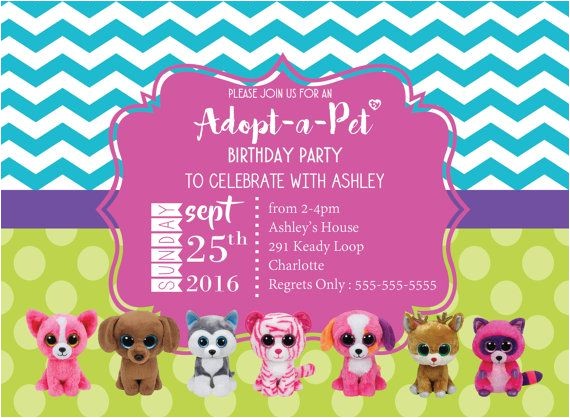 Beanie Boo Party Invitations Beanie Boo Birthday Invitation Girl Birthday by