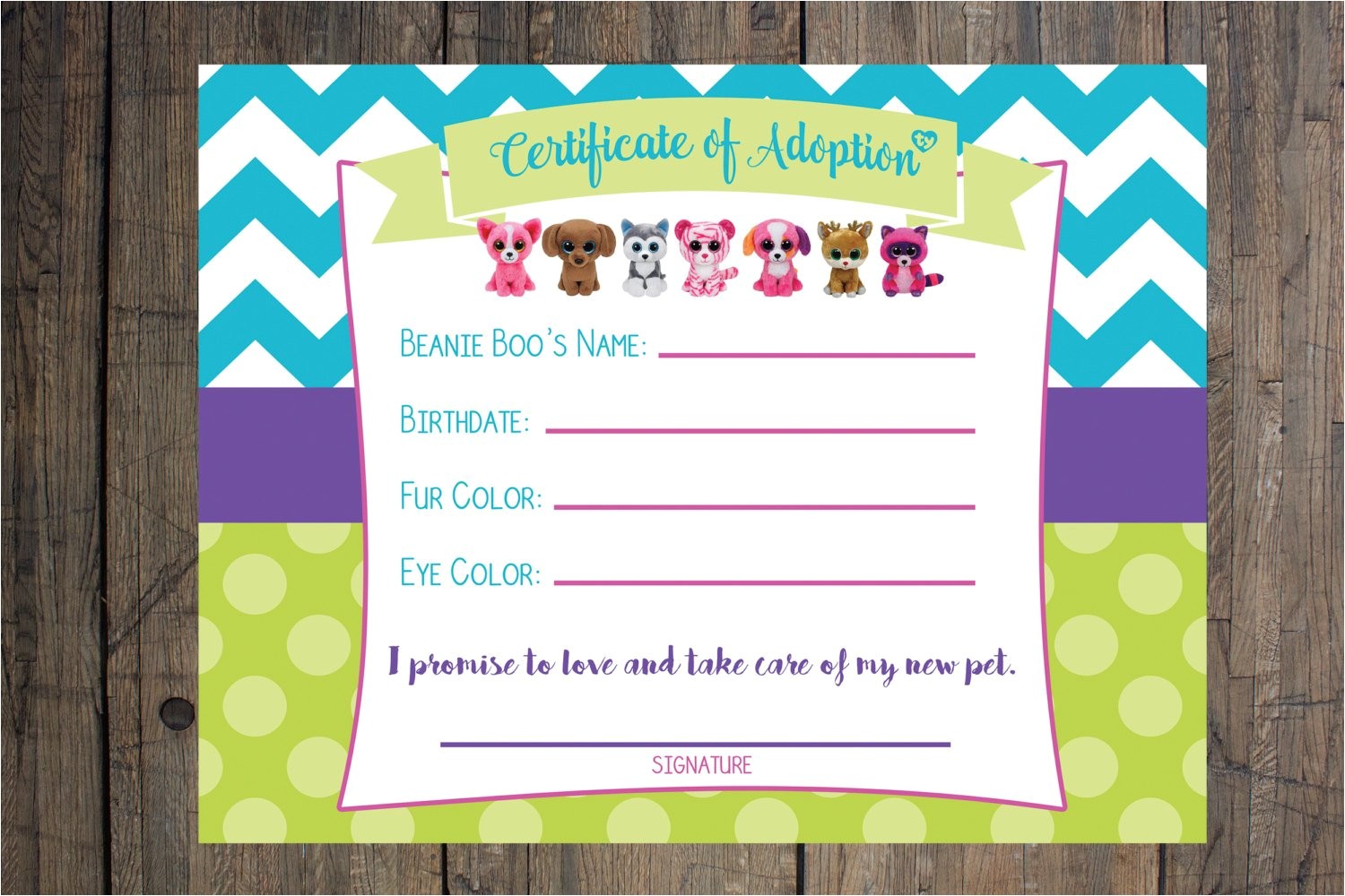 Beanie Boo Party Invitations Certificate Of Adoption Beanie Boo Birthday Party