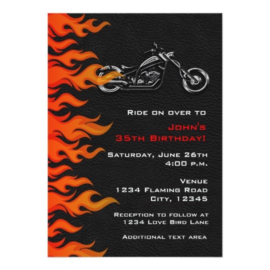 Biker Party Invitations Biker Motorcycle Leather Flames Party Invitation Zazzle