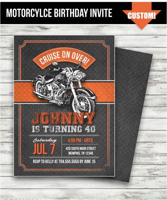 Biker Party Invitations Motorcycle Biker Birthday Invitation Vintage Motorcycle