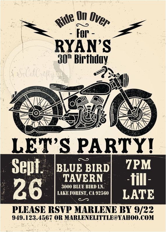 Biker Party Invitations Motorcycle Birthday Party Invitation Poster Vintage
