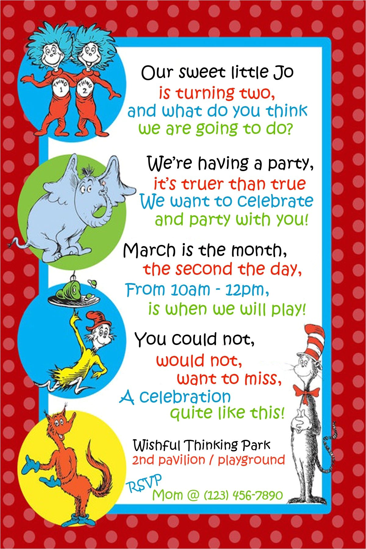 Birthday Party Poems for Invitations Dr Seuss Invitation for Second Birthday Birthdays Birthday Party Poems for Invitations Dr Seuss Invitation for Second Birthday Birthdays