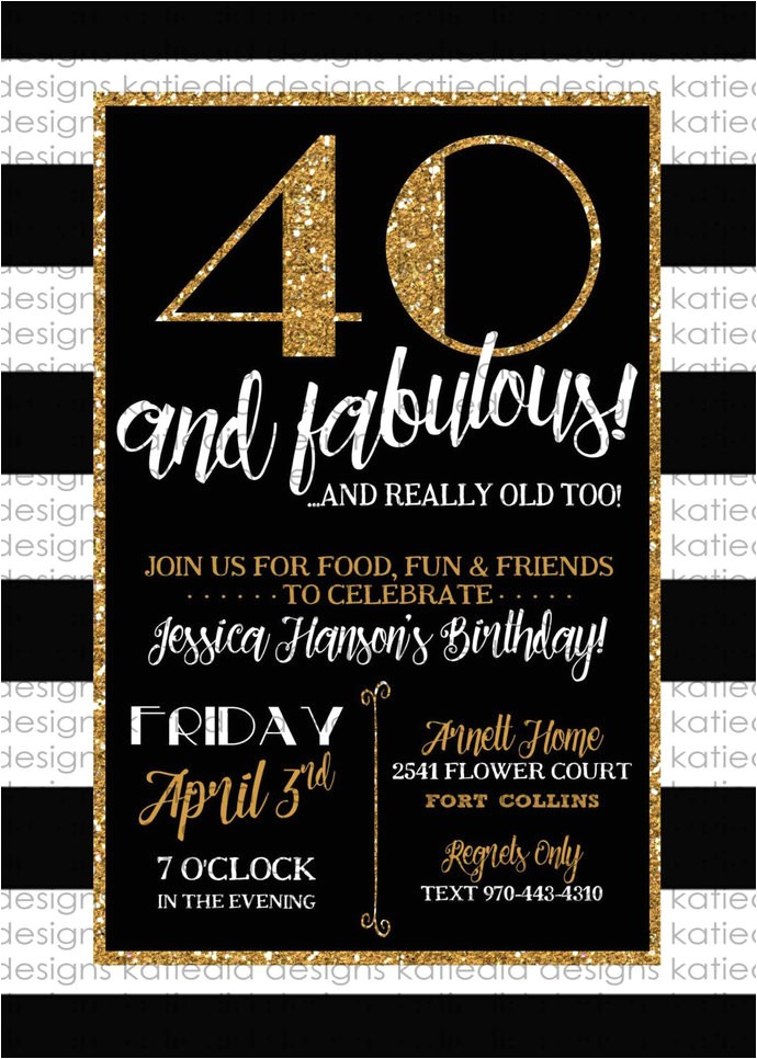 Black and White 40th Birthday Party Invitations 40th Birthday Invitation Black and White Katiedid Designs