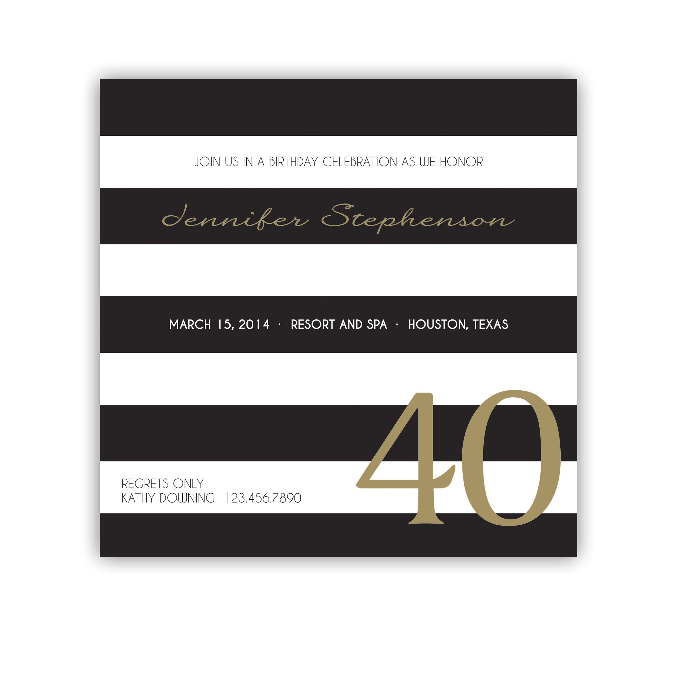 Black and White 40th Birthday Party Invitations 40th Birthday Invitation Black and White Stripes