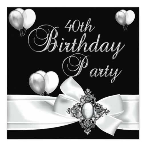 Black and White 40th Birthday Party Invitations 40th Birthday Party Black White Silver Balloons 5 25×5 25