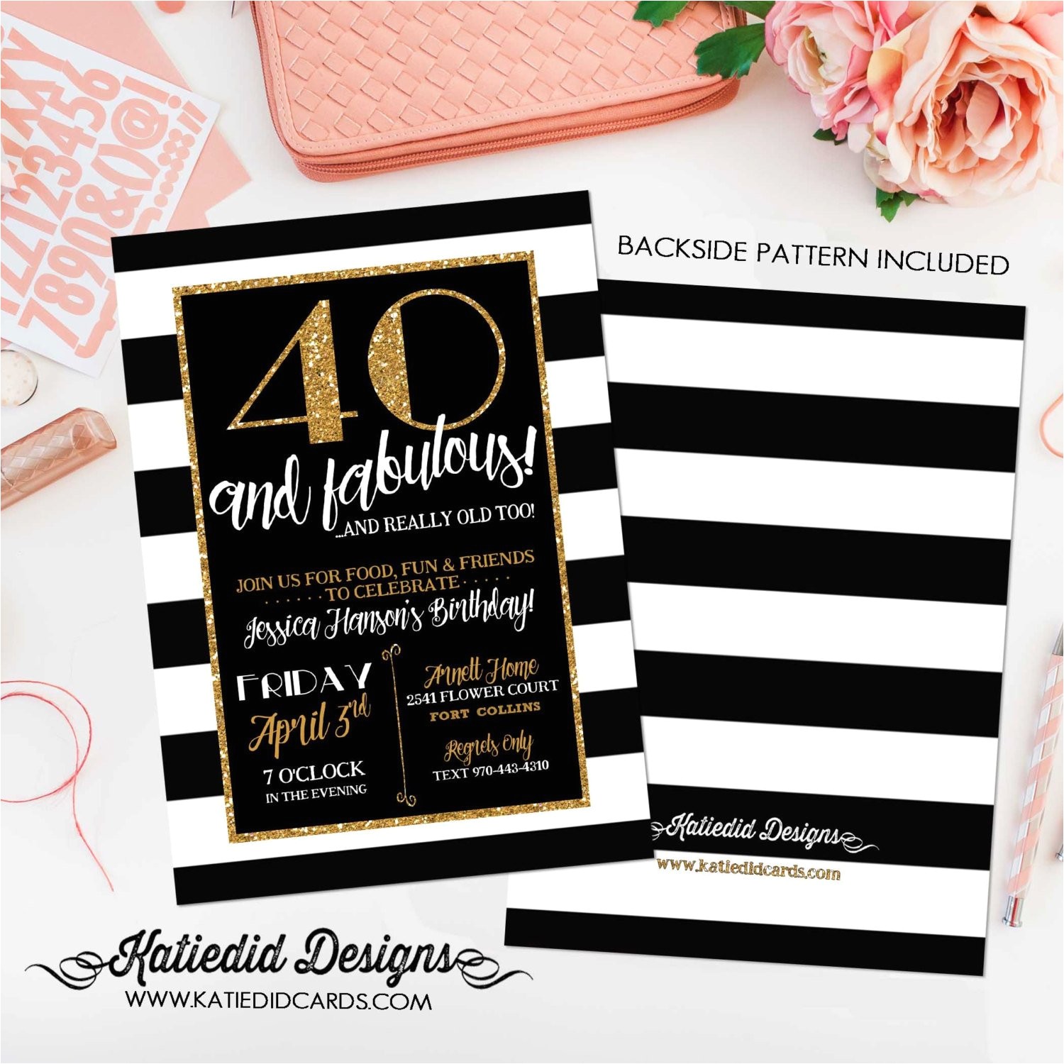 Black and White 40th Birthday Party Invitations Adults Only Birthday Black and White Stripe Shower