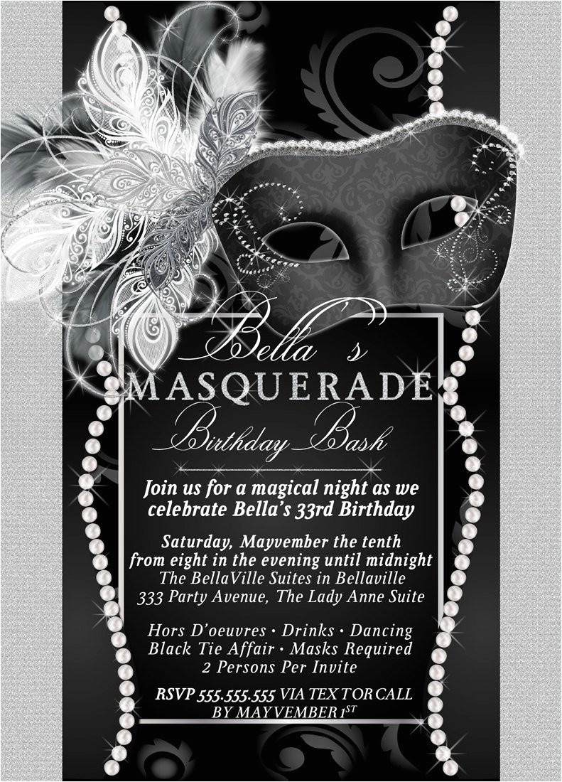 Black and White Masquerade Party Invitations Masquerade Party Invitation Mardi Gras Party Party