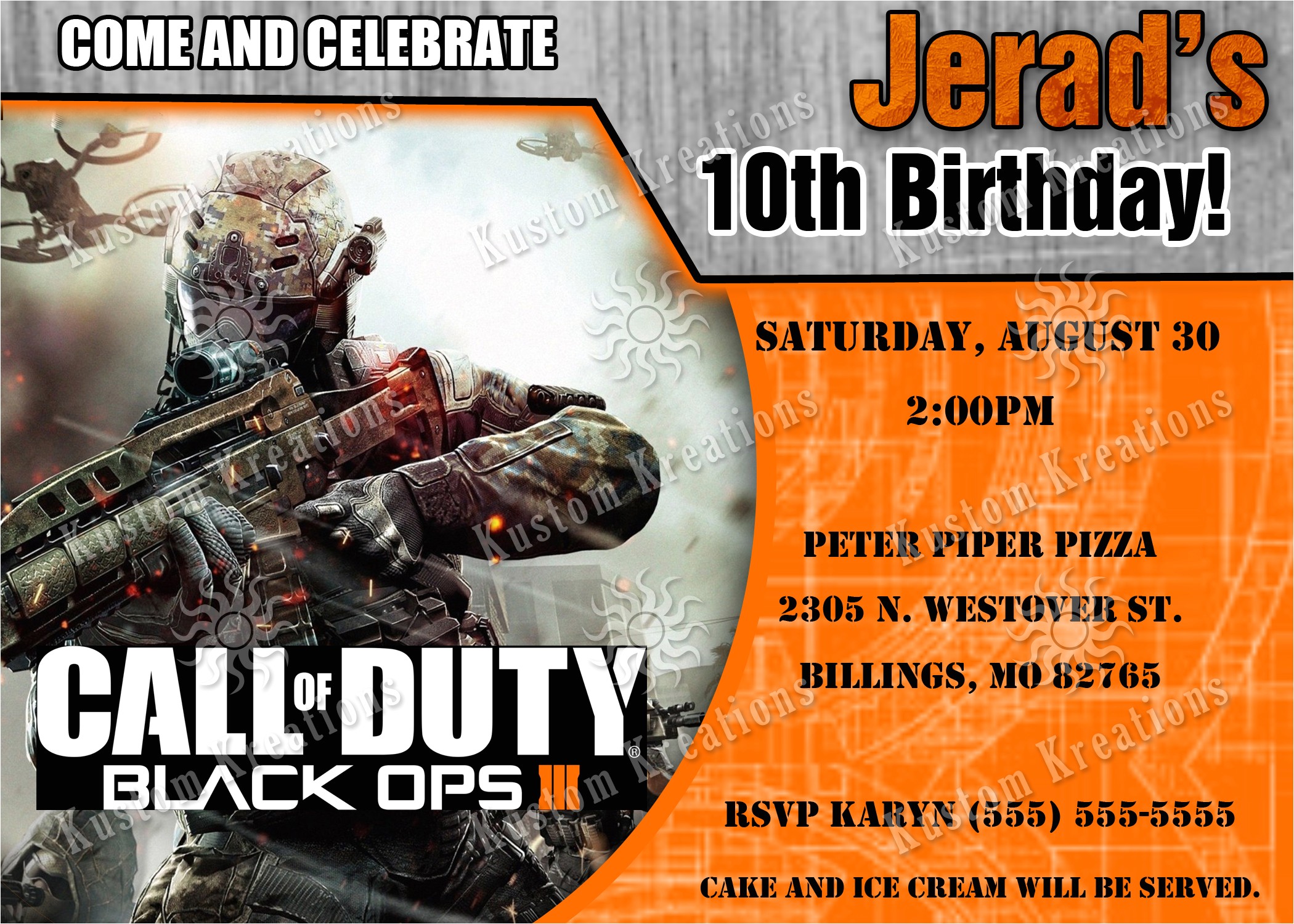 Black Ops Party Invitations Call Of Duty Black Ops 3 Birthday Invitation Kustom