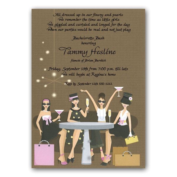 Blank Bachelorette Party Invitations Glamour Girl Cocktails Bachelorette Invitations