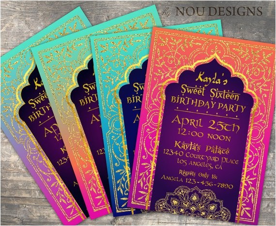 Bollywood Party Invitations Free Arabian Nights Bollywood theme Birthday Invitation Card