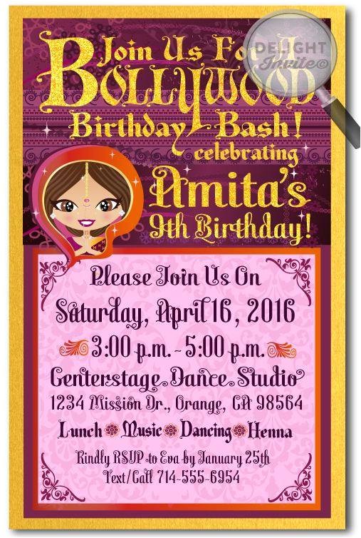 Bollywood Party Invitations Free Bollywood theme Party Invitation A Birthday Cake