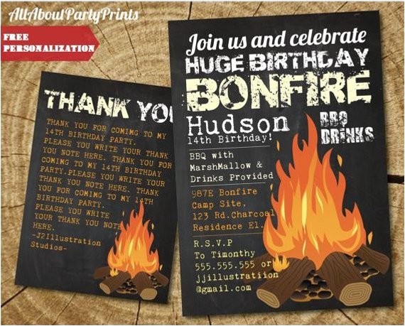 Bonfire Party Invitations Free Huge Birthday Fire Invitation Printable Digital Invitation